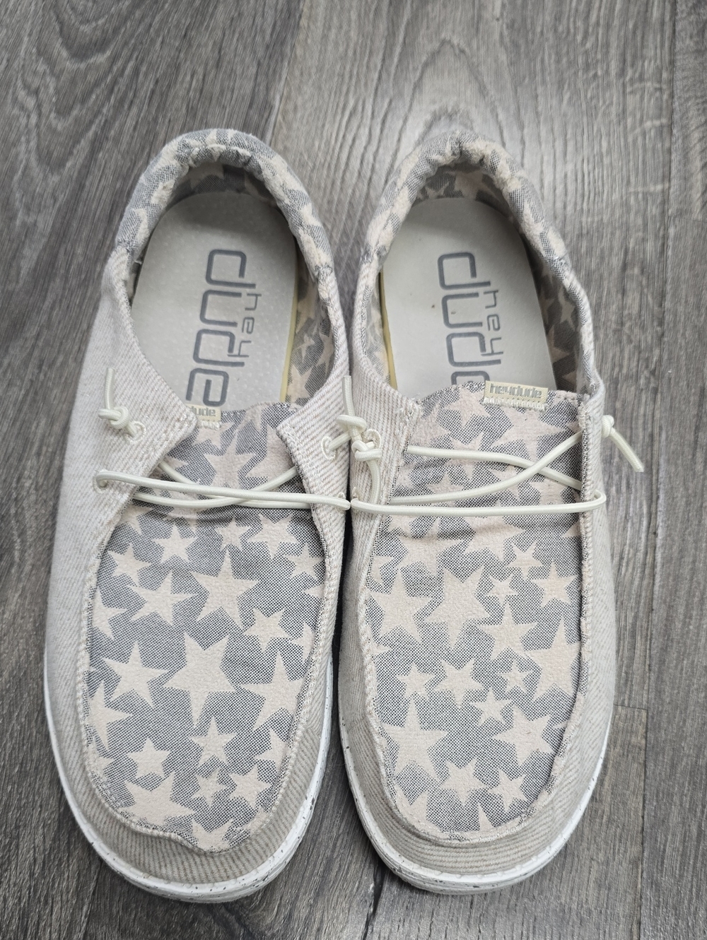 Hey Dude Star-Print Slip-On Sneakers in Light Gray and Cream